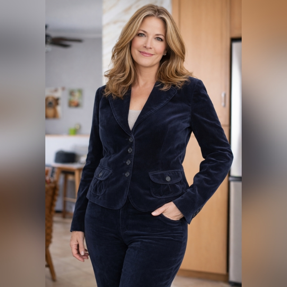 Set Women's Navy Velvet Blazer And Pants